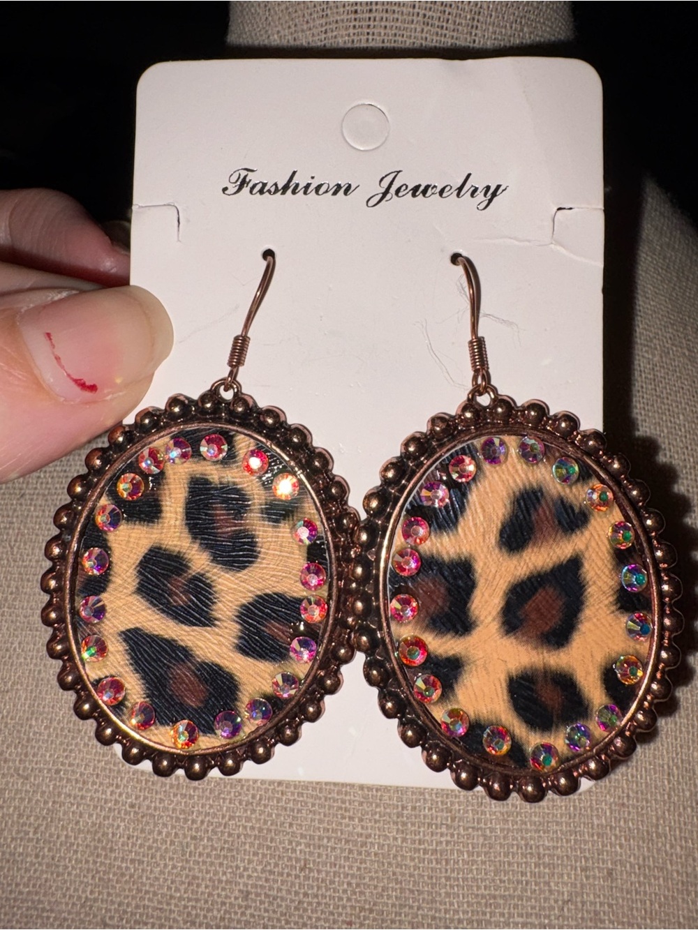 Fashion Jewelry Leopard Oval Drop Earrings with Multicolor Rhinestones